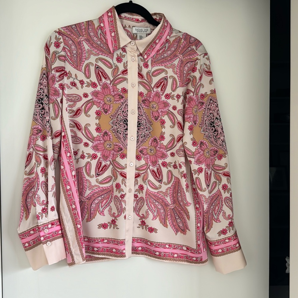Paisley Pink Button-Up Blouse